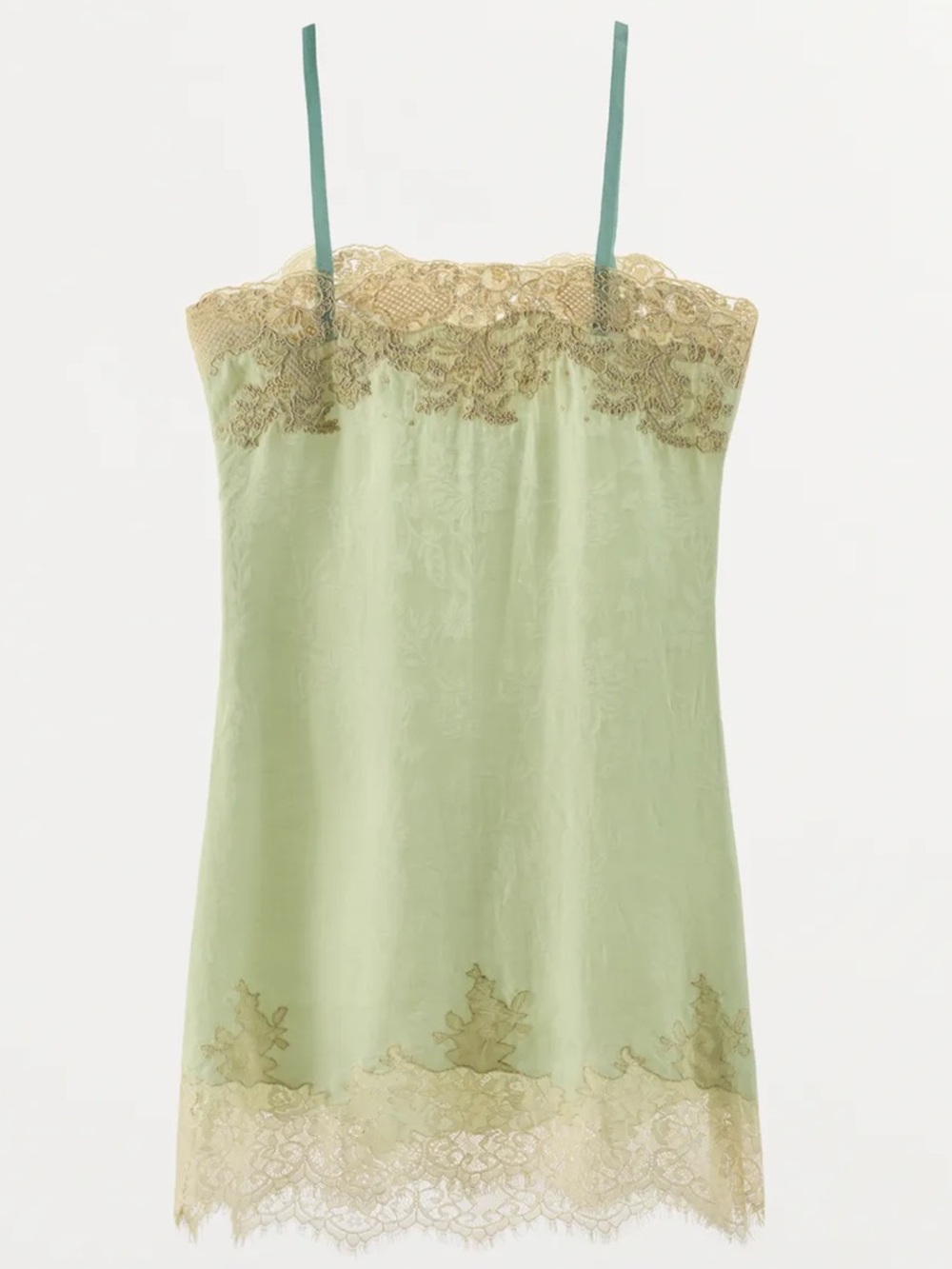Zara ZW Collection Women’s Pistachio Green Slip with Gold Lace Trim - Picture 2 of 5